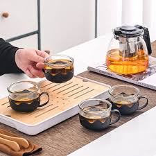 Jarra de Vidrio con 4 tazas de Te