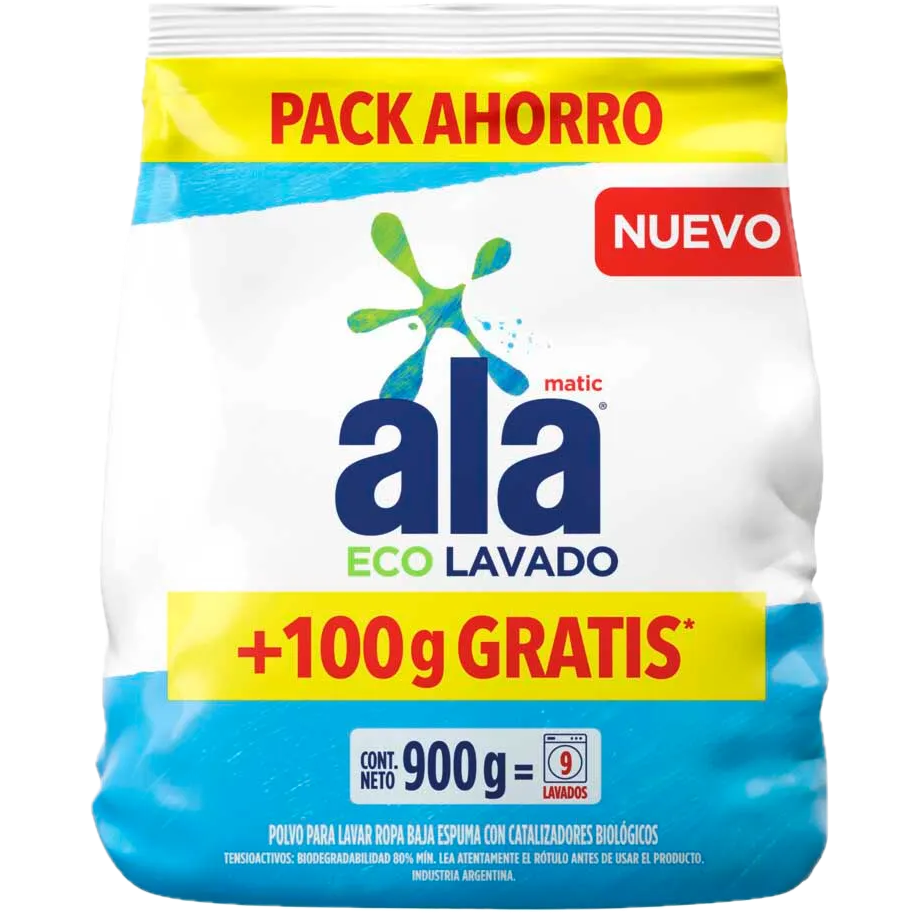 Jabon polvo p/ ropa 900g matic eco lavado Ala (21)