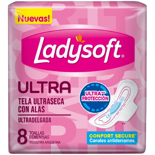 Toallitas femeninas 8u ultra seca c/ alas Ladysoft (40)