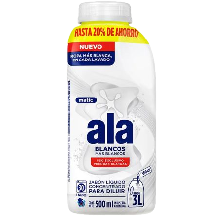 Jabon liq p/ ropa 500ml diluir matic blanco Ala (12)
