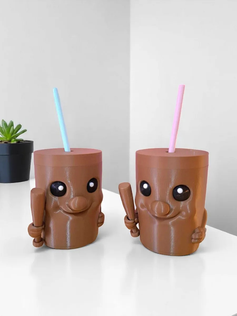 Vaso Milkshake 3D Brainrot - Tung Tung Tung Sahur (una criatura tipo tronco con un bate de béisbol)